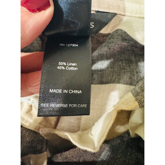 Ali Miles Plaid Linen-Cotton Shacket Jacket XL Black Cream Tan Artsy Lagenlook - Picture 7 of 10